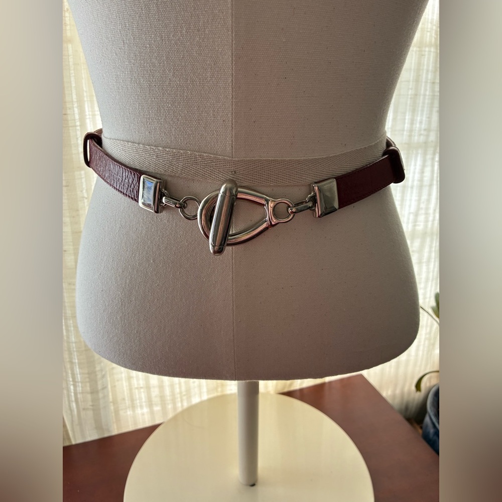 Red Leather Belt with Silver Horsebit Buckle